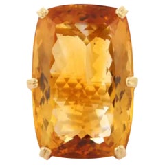 28.8 Ct Cushion Cut Citrine Gemstone Cocktail Ring in 18K Yellow Gold
