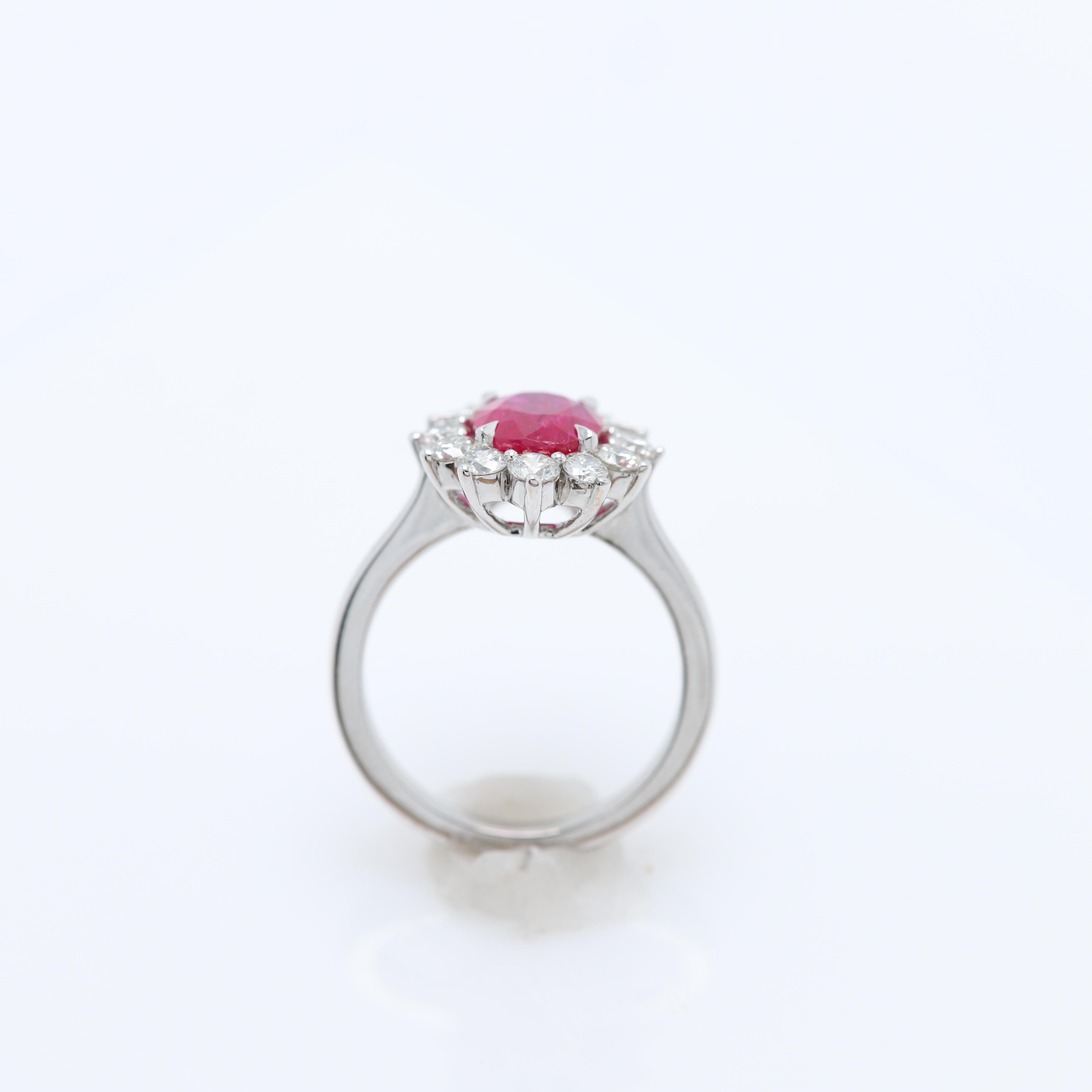 2.88 Ct Ruby Diana Style Ring 18 Karat White Gold Oval Ruby & Diamonds Ring For Sale 3
