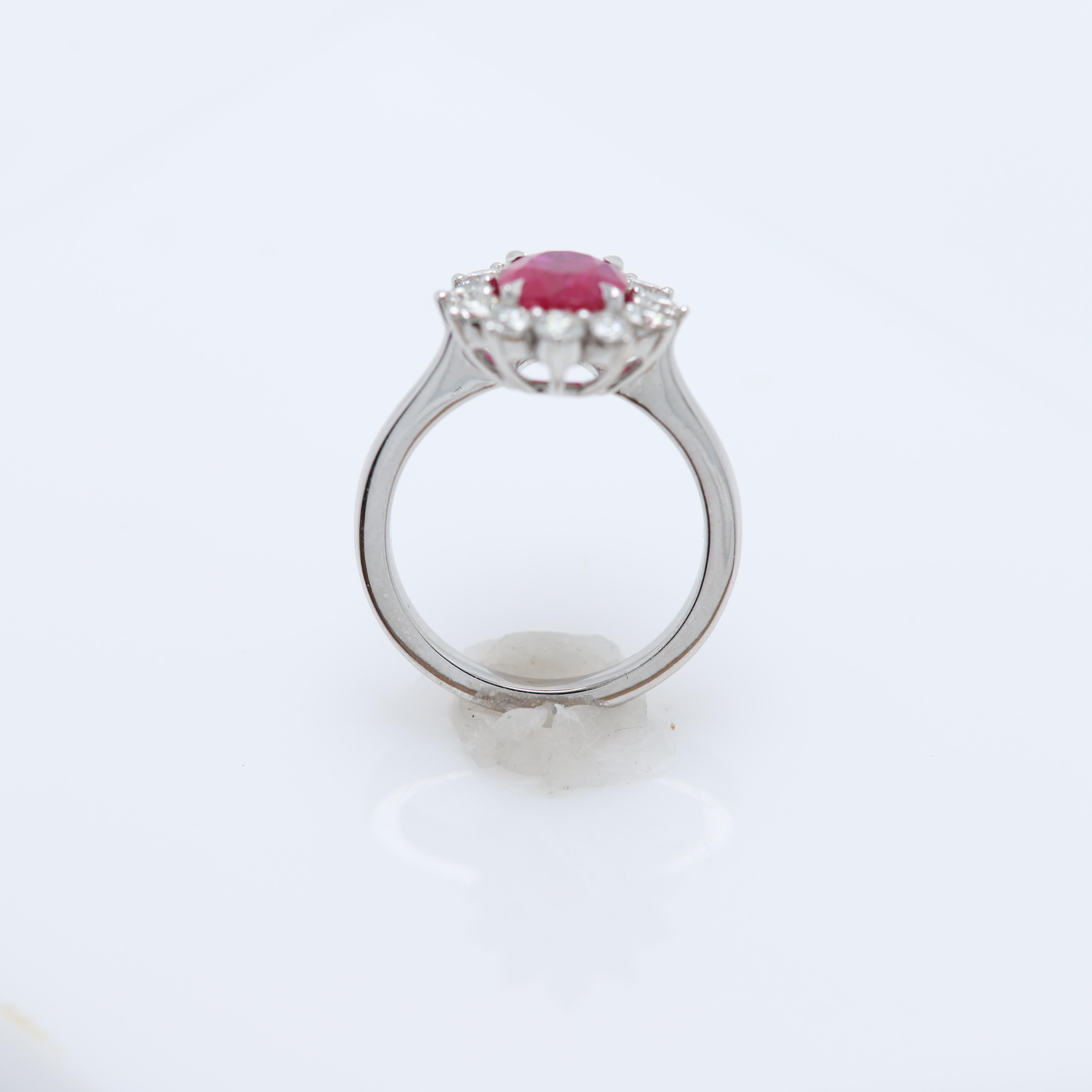 2.88 Ct Ruby Diana Style Ring 18 Karat White Gold Oval Ruby & Diamonds Ring For Sale 4