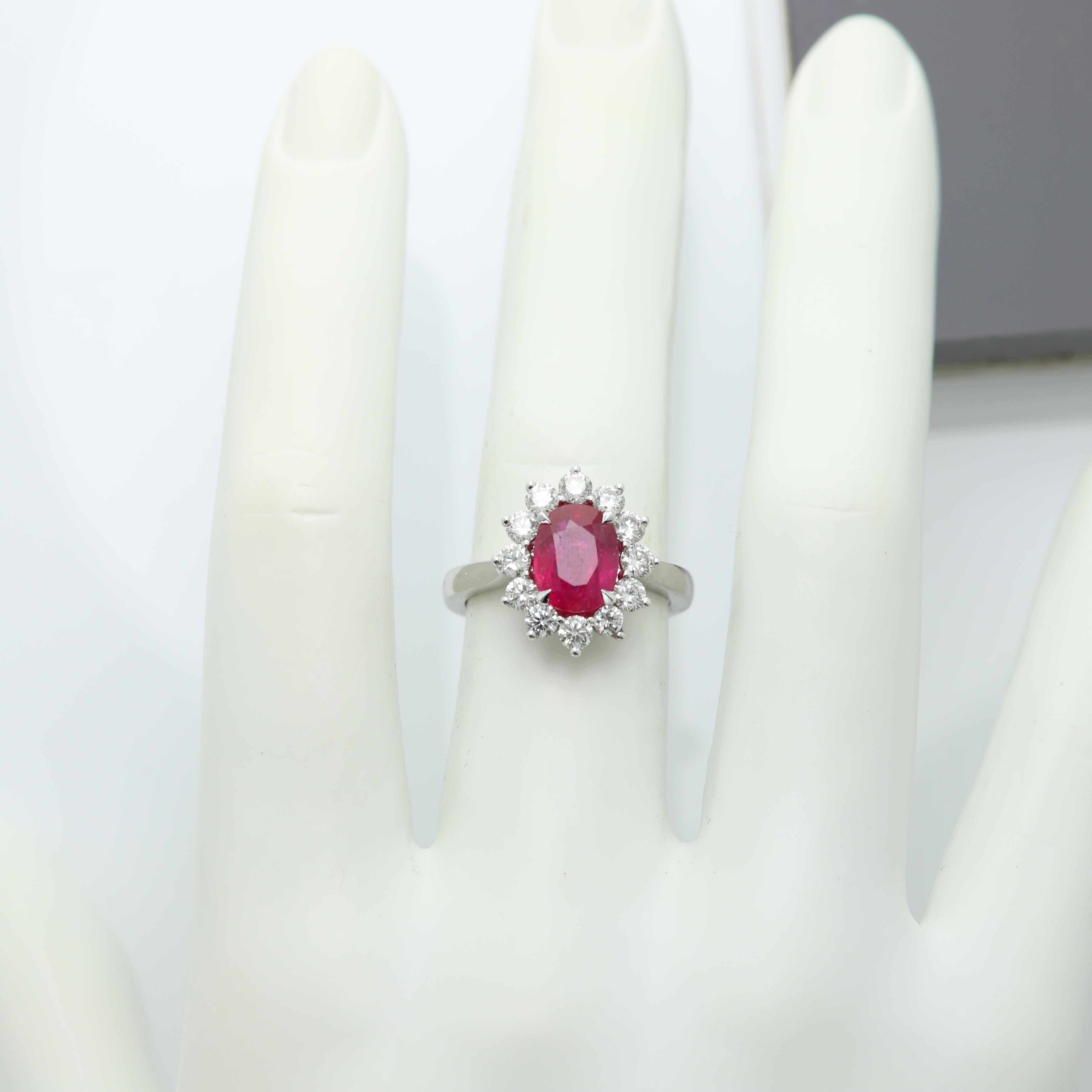 Oval Cut 2.88 Ct Ruby Diana Style Ring 18 Karat White Gold Oval Ruby & Diamonds Ring For Sale