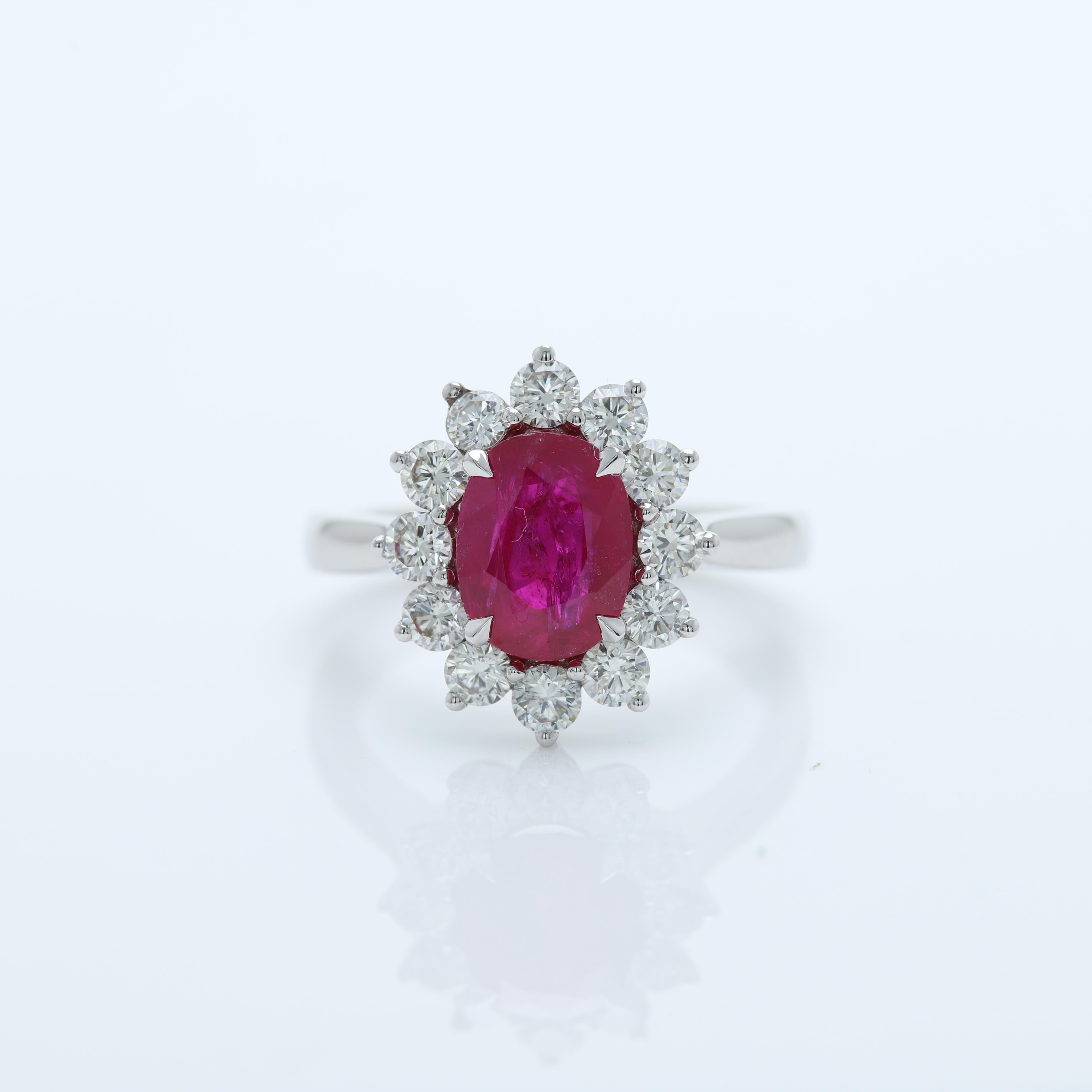 Women's 2.88 Ct Ruby Diana Style Ring 18 Karat White Gold Oval Ruby & Diamonds Ring For Sale