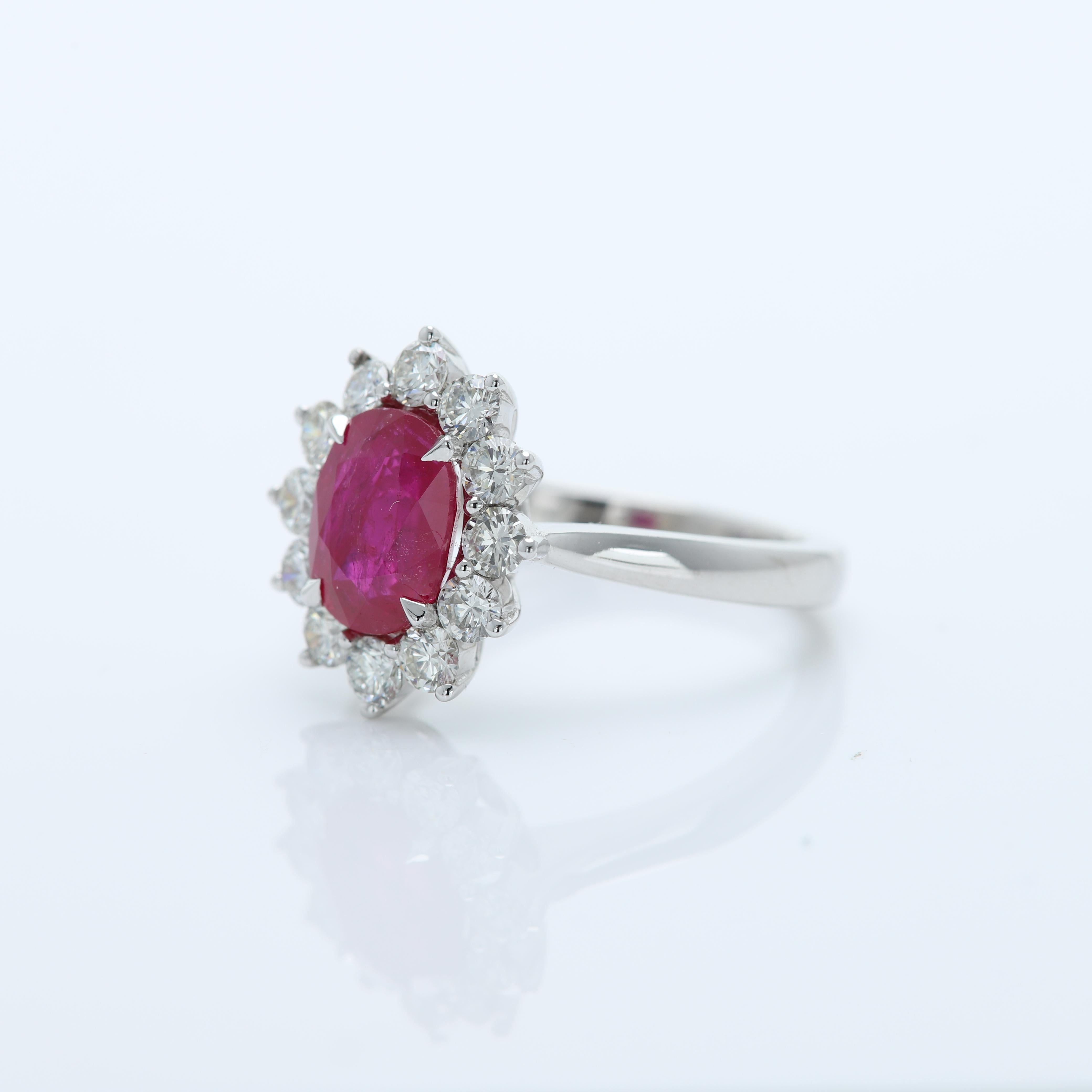 2.88 Ct Ruby Diana Style Ring 18 Karat White Gold Oval Ruby & Diamonds Ring For Sale 1
