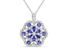 Pear, OvalBlue Tanzanite Halo Pendant Necklace 925 Silver Gift For Her(2.41 cts)