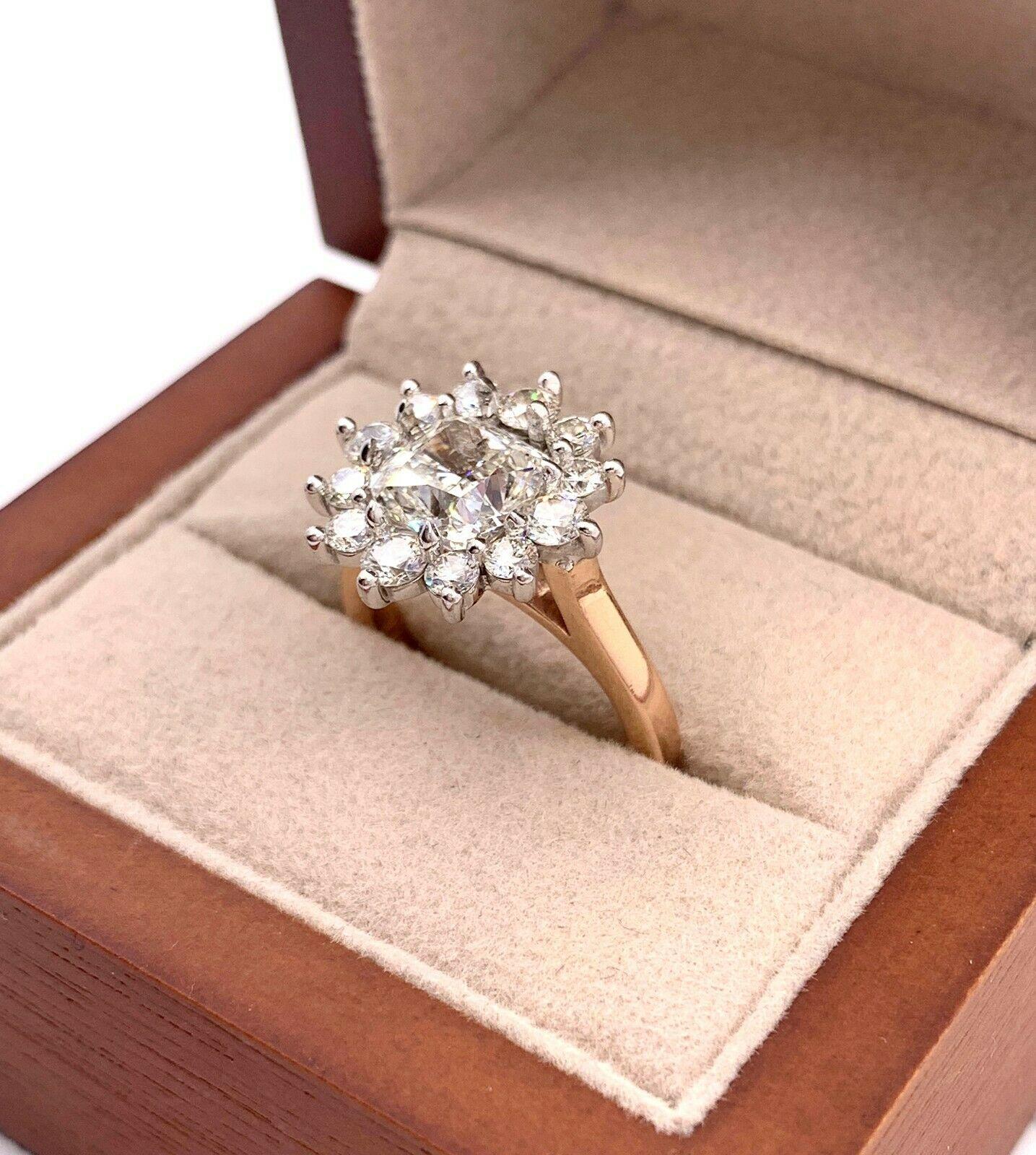 Women's or Men's 2.88 Carat Cushion Cut Halo Flower Diamond Ring 14 Karat Rose and White Gold
