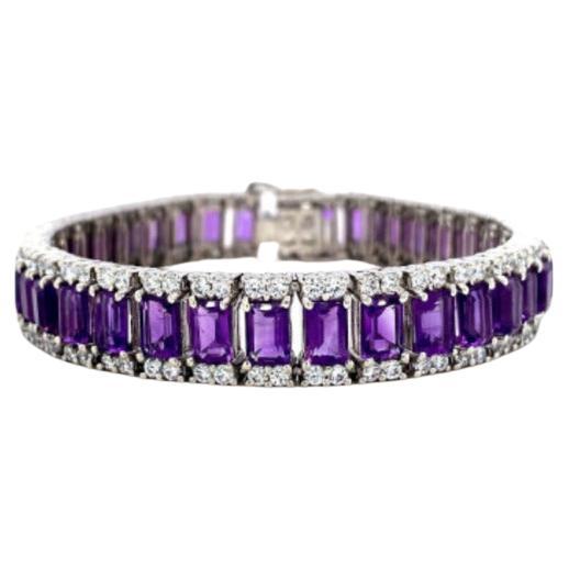 28.80 Carat Amethyst and Cubic Zirconia Engagement Bracelet in Sterling Silver For Sale