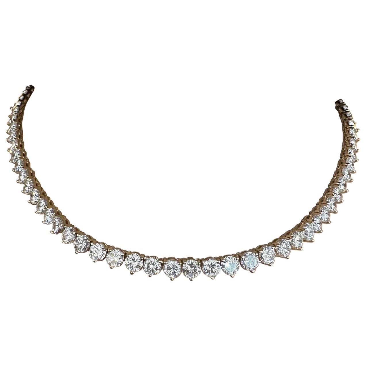 28.80 carats Diamant Naturel Collier Tennis en or jaune 18k 16.5 pouces