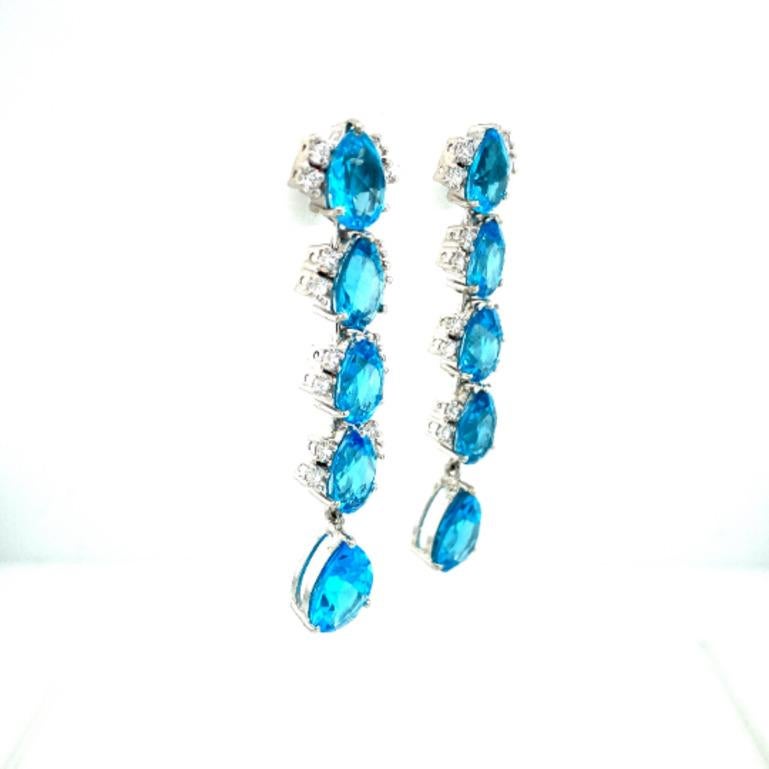 Mixed Cut 28.80 CTW Blue Topaz Cubic Zirconia Long Engagement Earrings in Sterling Silver