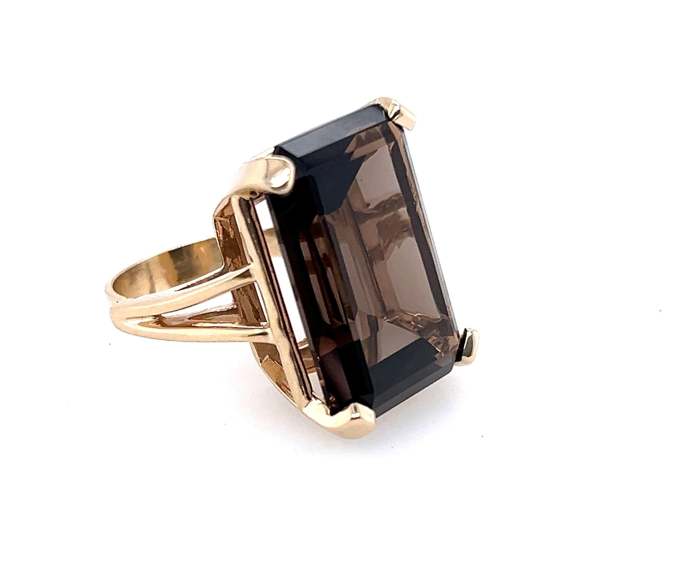 Emerald Cut 28.82 Carat Smoky Quartz Ring in 14Kt Gold  For Sale