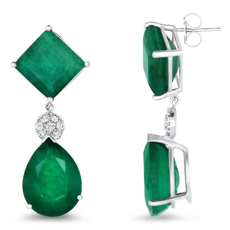 Alberto 28.84 Carat Green Quartz Princess and Pear Shaped Drop Earrings