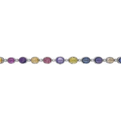 28.89 Carats Multi-Color Sapphire and White Diamond White Gold Bracelet