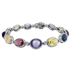 28,89 Quilates Zafiro Multicolor y Diamante Blanco Pulsera de Oro Blanco