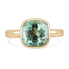 Anello solitario con smeraldo taglio cuscino da 2,88 carati - Oro con castone verde menta