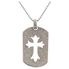 2.88ct Diamond Cross Tag Pendant Necklace 18k White Gold