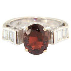 2.88ct Garnet and 1.15ctw Baguette Diamond Channel Set Ring in 18K White Gold