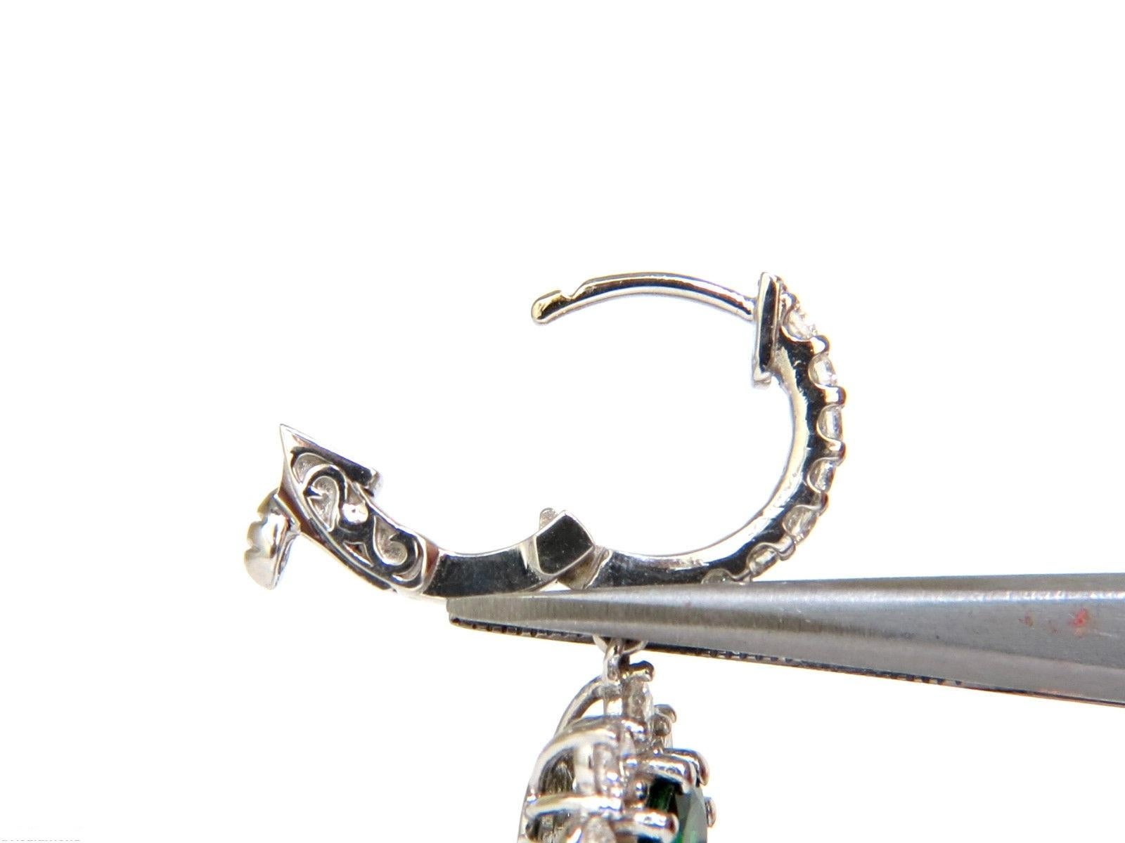 Round Cut 2.88CT Natural Fine Gem Tsavorite Diamond Dangle Earrings Hoop 14KT G/VS For Sale