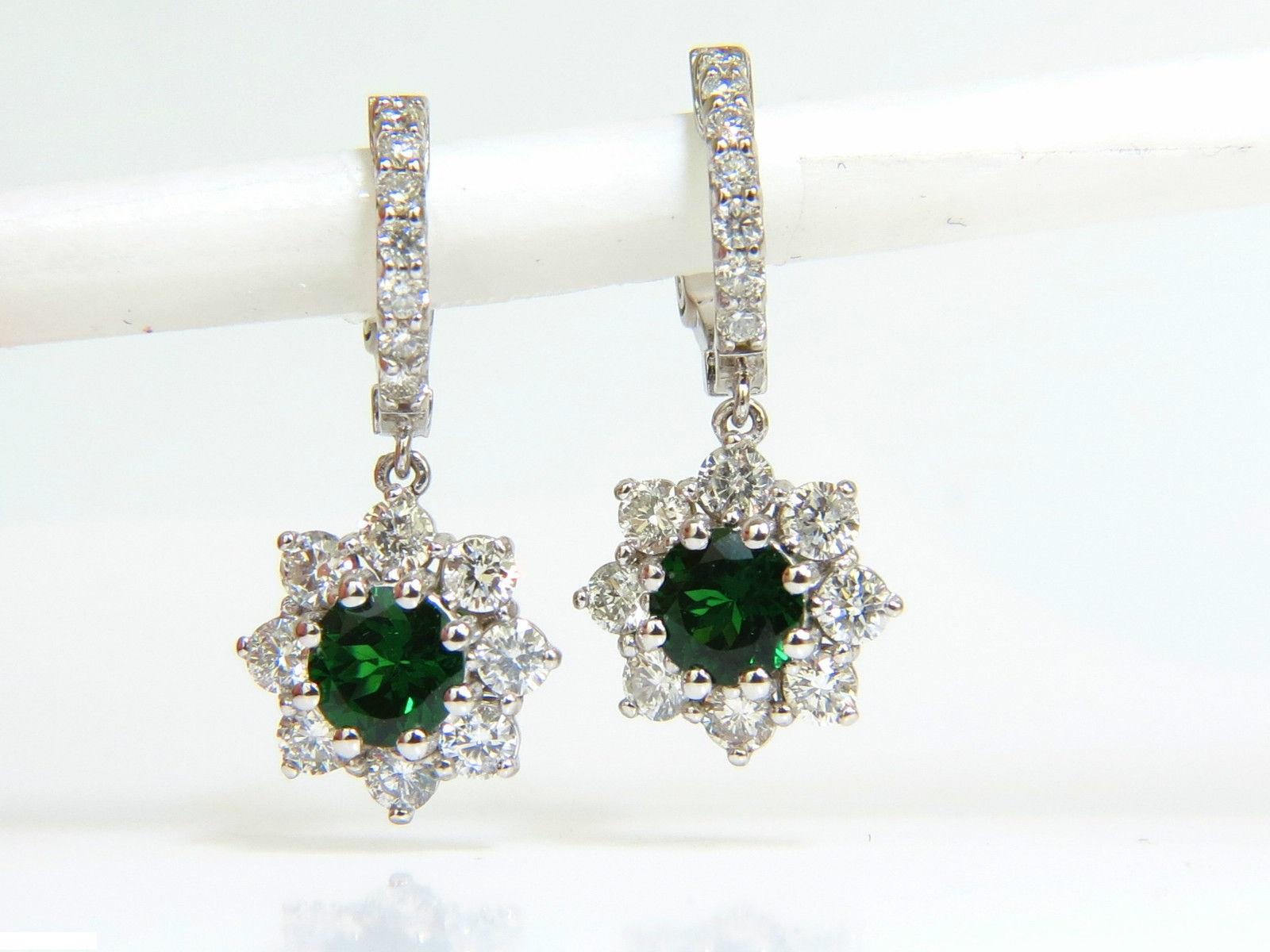 2.88CT Natural Fine Gem Tsavorite Diamond Dangle Earrings Hoop 14KT G/VS In New Condition For Sale In New York, NY