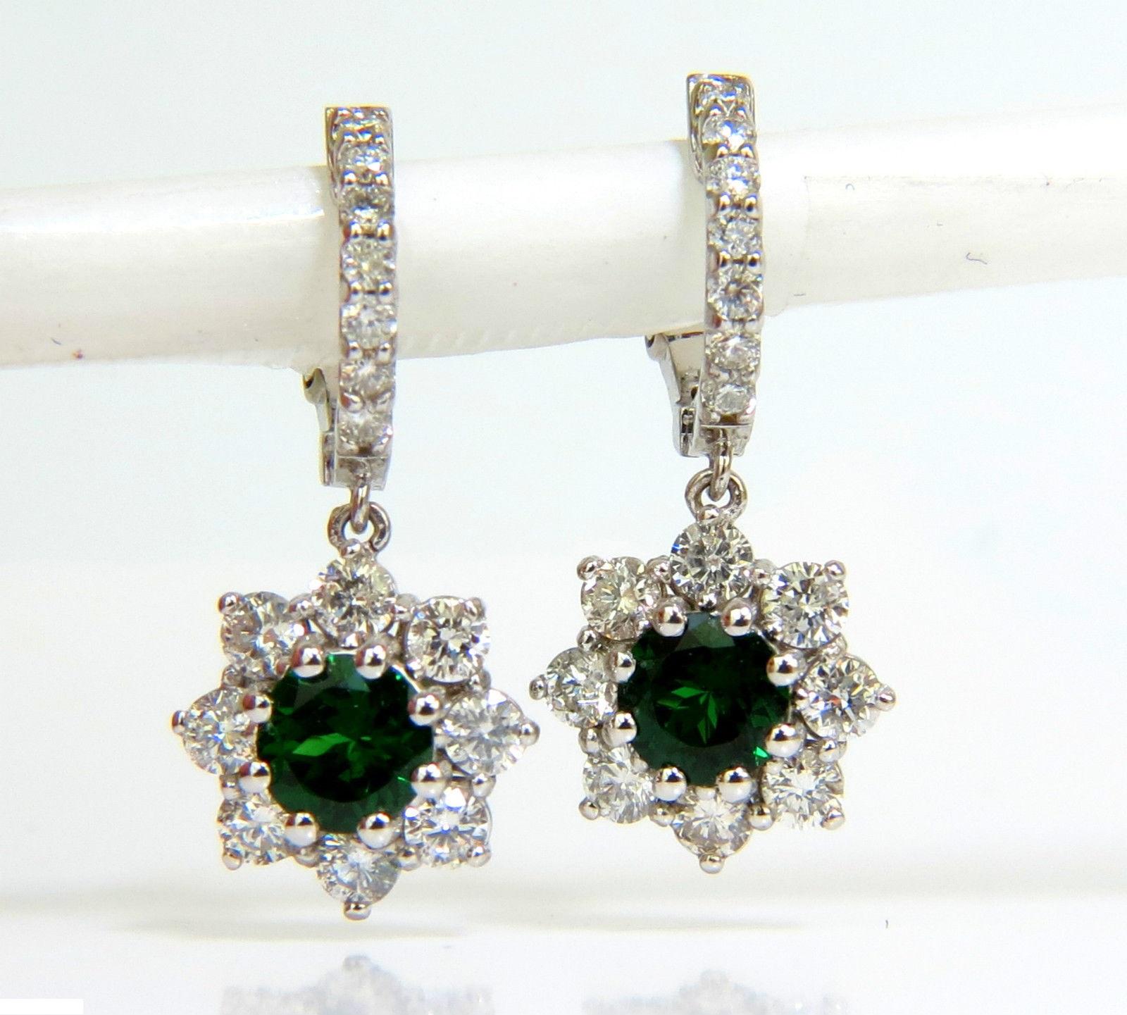 Women's or Men's 2.88CT Natural Fine Gem Tsavorite Diamond Dangle Earrings Hoop 14KT G/VS For Sale