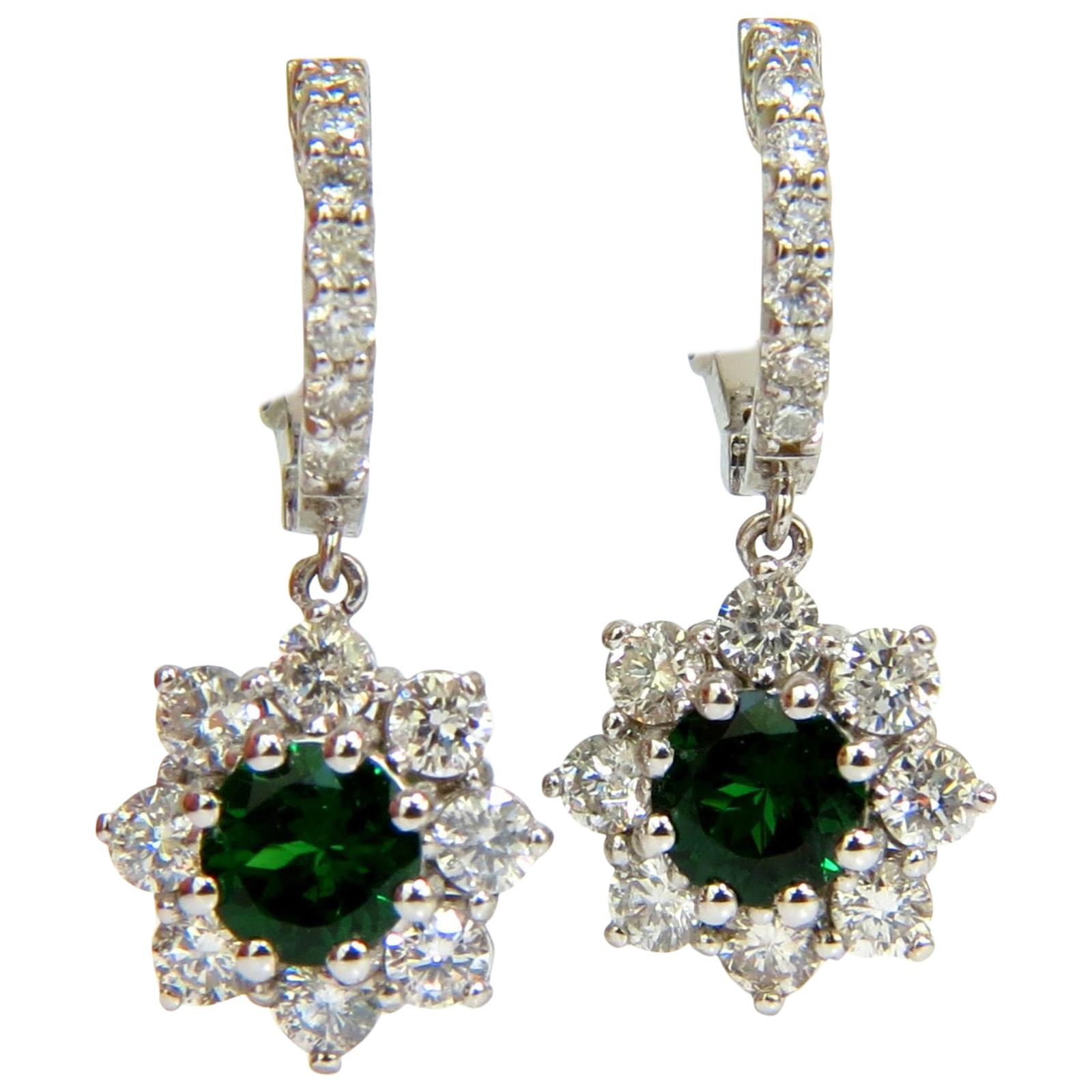 2.88CT Natural Fine Gem Tsavorite Diamond Dangle Earrings Hoop 14KT G/VS For Sale