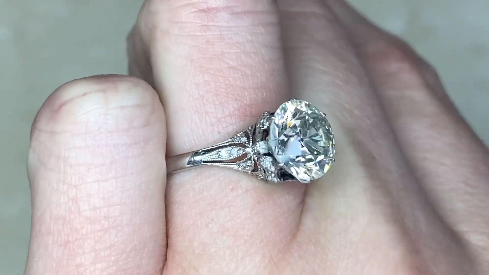 2.88ct Old Euro Diamond Engagement Ring, VS1 Clarity, Platinum For Sale