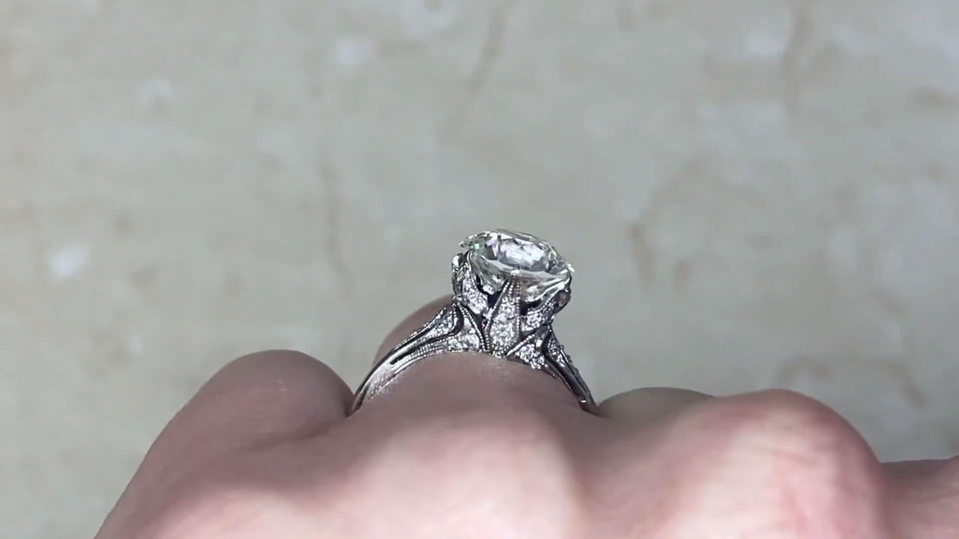 2.88ct Old Euro Diamond Engagement Ring, VS1 Clarity, Platinum For Sale