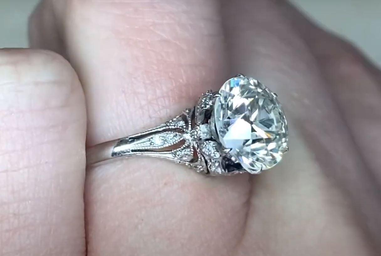 Art Deco 2.88ct Old Euro Diamond Engagement Ring, VS1 Clarity, Platinum For Sale