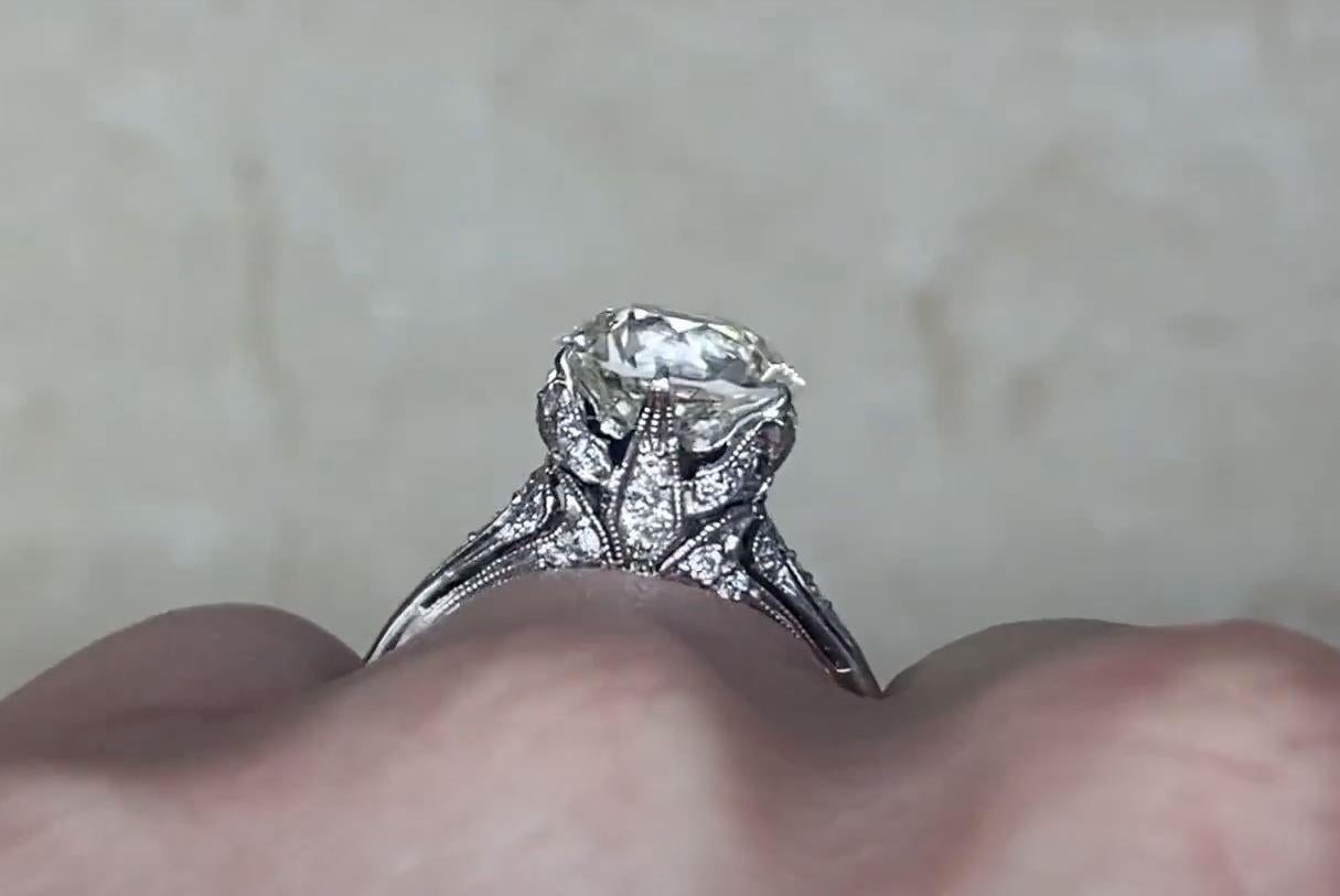 2.88ct Old Euro Diamond Engagement Ring, VS1 Clarity, Platinum In Excellent Condition For Sale In New York, NY