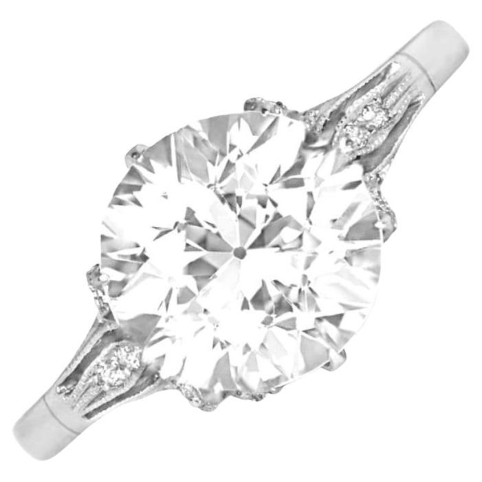 2.88ct Old Euro Diamond Engagement Ring, VS1 Clarity, Platinum