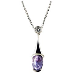 2.88ct Oval Purple Sapphire and Diamond Necklace 14K Casual Everyday Wear Women