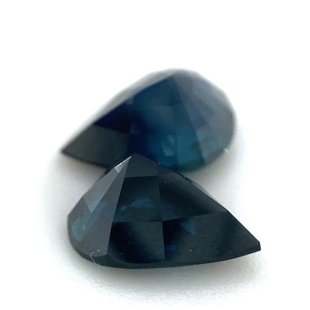 Women's or Men's 2.88ct Pair Pear Blue Sapphire from Thailand Unheated For Sale