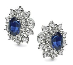 2.88ct Sapphire 1.54ct Diamond Studs Earrings
