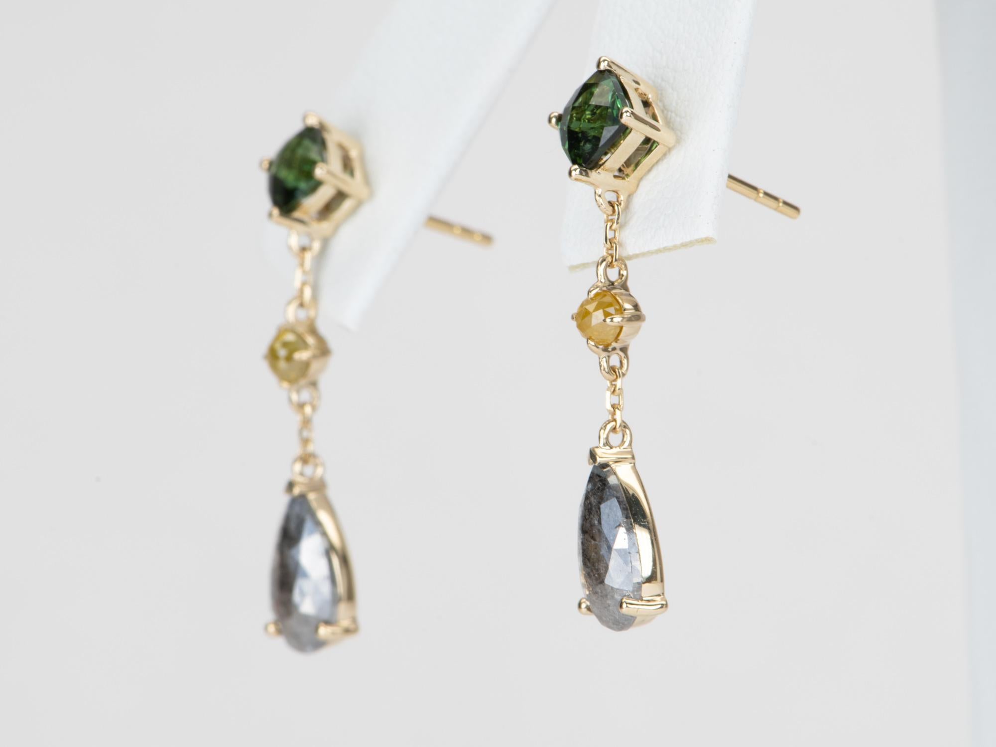 2.88ctw Diamond and Tourmaline Dangle Earrings 14K Gold R3127 In New Condition For Sale In Osprey, FL