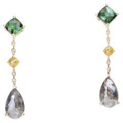 2.88ctw Diamond and Tourmaline Dangle Earrings 14K Gold R3127