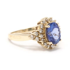 2.88ctw Tanzanite Diamond Halo Cocktail Ring, 14k Yellow Gold, Ring