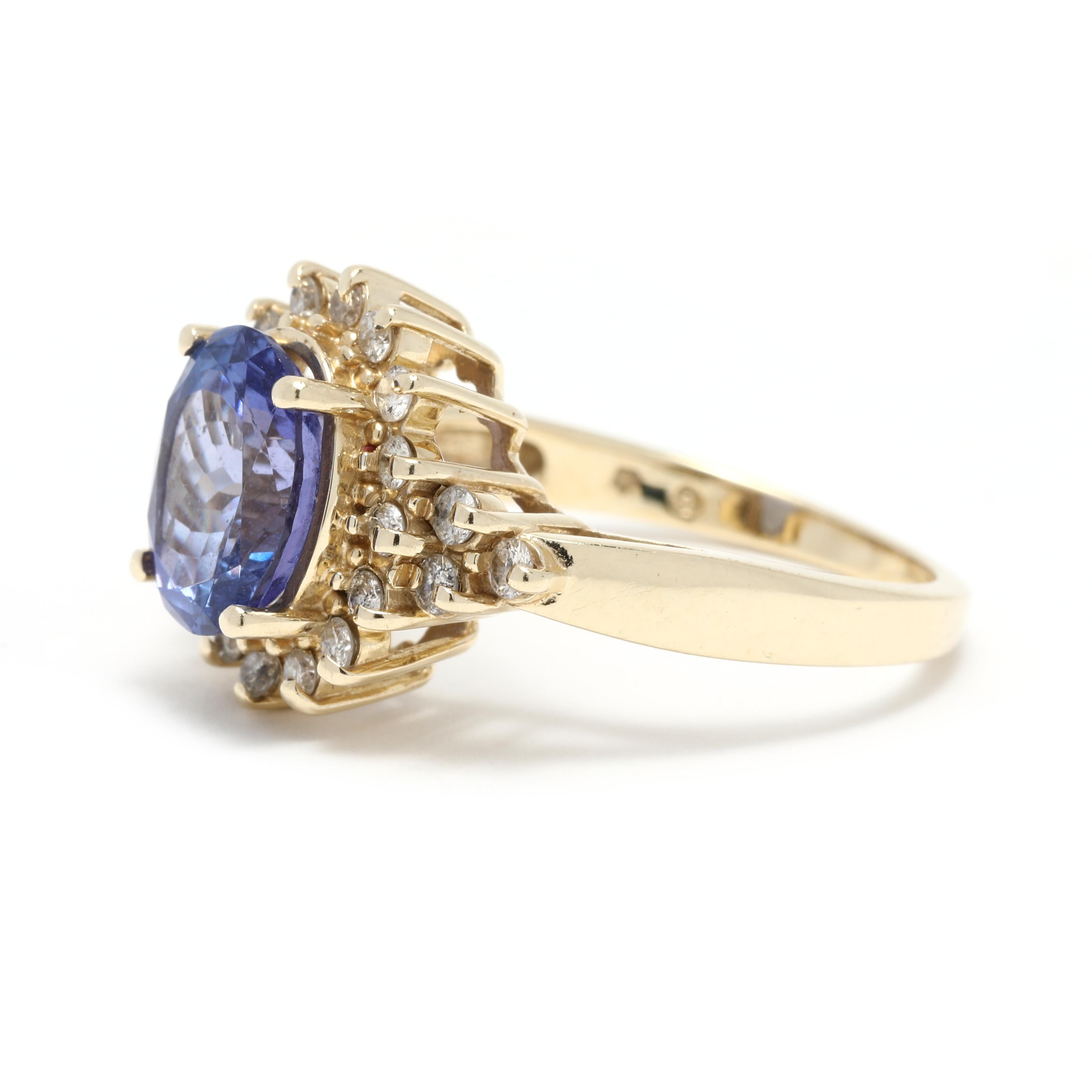 Oval Cut 2.88ctw Tanzanite Diamond Halo Cocktail Ring, 14k Yellow Gold, Ring For Sale