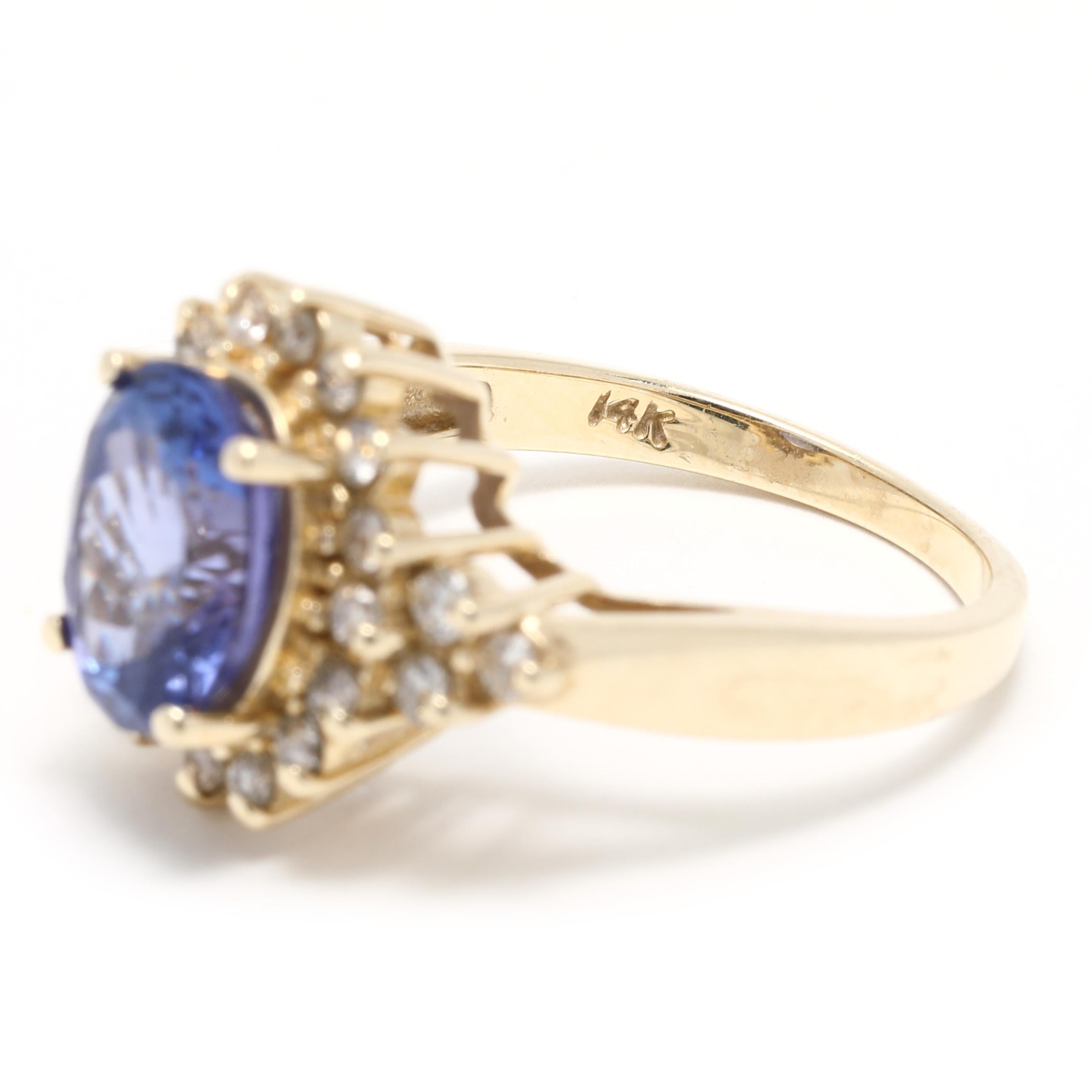 2.88ctw Tanzanite Diamond Halo Cocktail Ring, 14k Yellow Gold, Ring In Good Condition For Sale In McLeansville, NC