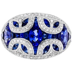 2.89 Carat Baguette and Marquise Blue Sapphire 0.48 Carat Diamond Cocktail Ring