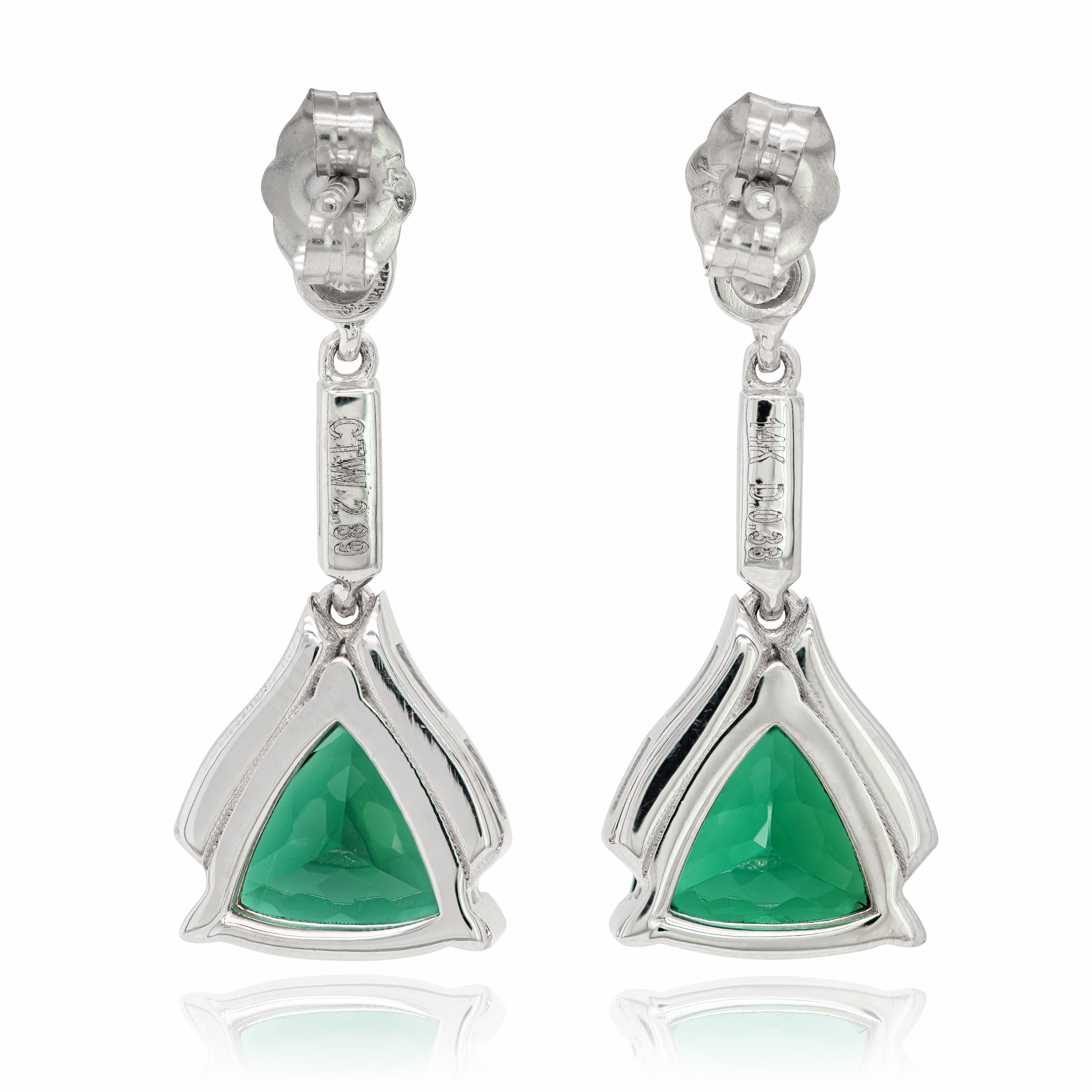 Mixed Cut  Natural Blue-Green Tourmaline 2.89 Carats in White Gold Earrings with Diamonds For Sale