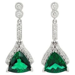  Boucles d'oreilles en or blanc avec tourmaline bleu-vert naturelle de 2,89 carats et diamants