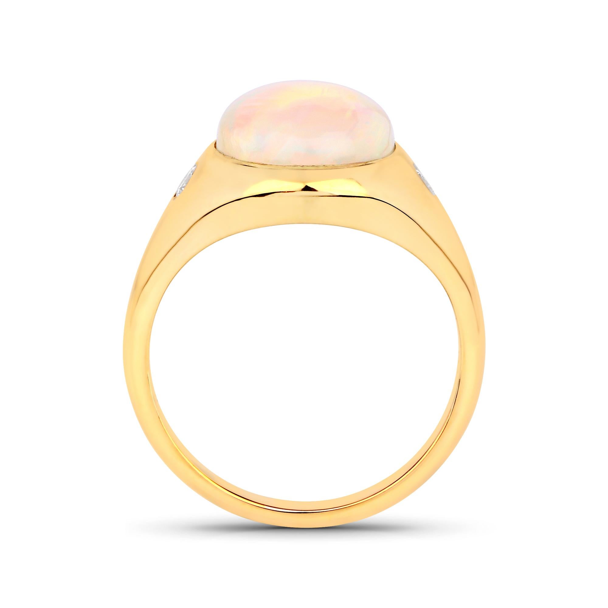 Contemporary 2.89 Carat Ethiopian Opal and Diamond 14 Karat Yellow Gold Ring For Sale