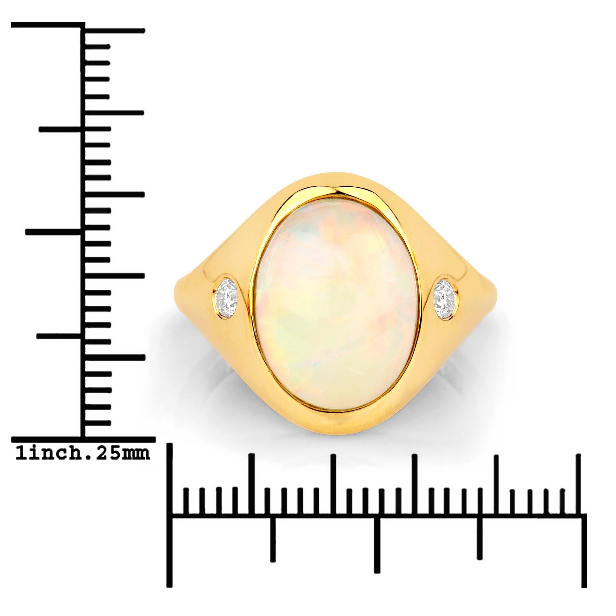 2.89 Carat Ethiopian Opal and Diamond 14 Karat Yellow Gold Ring In New Condition For Sale In Great Neck, NY