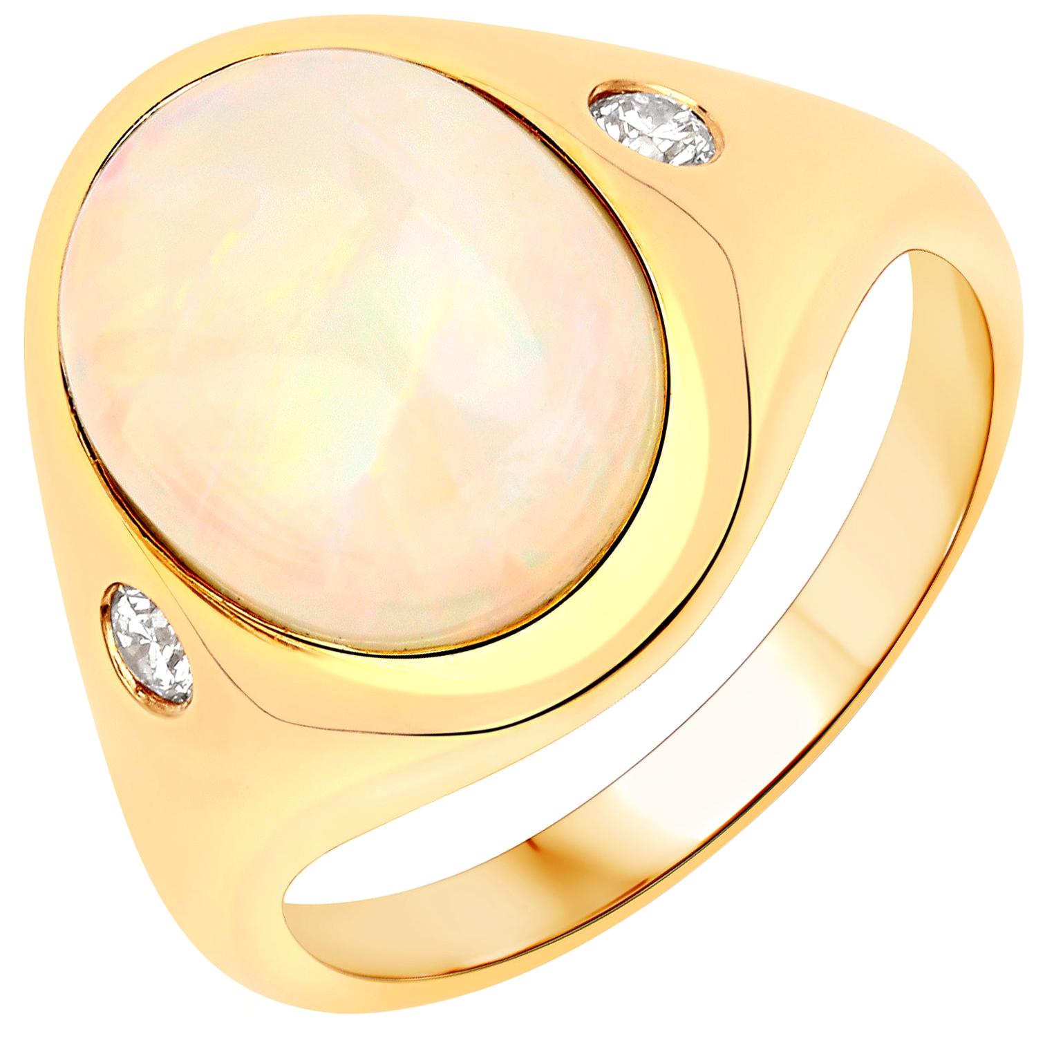 2.89 Carat Ethiopian Opal and Diamond 14 Karat Yellow Gold Ring For Sale