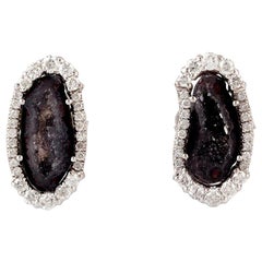 2.89 Carat Geode Druzy Diamond 18 Karat White Gold Stud Earrings