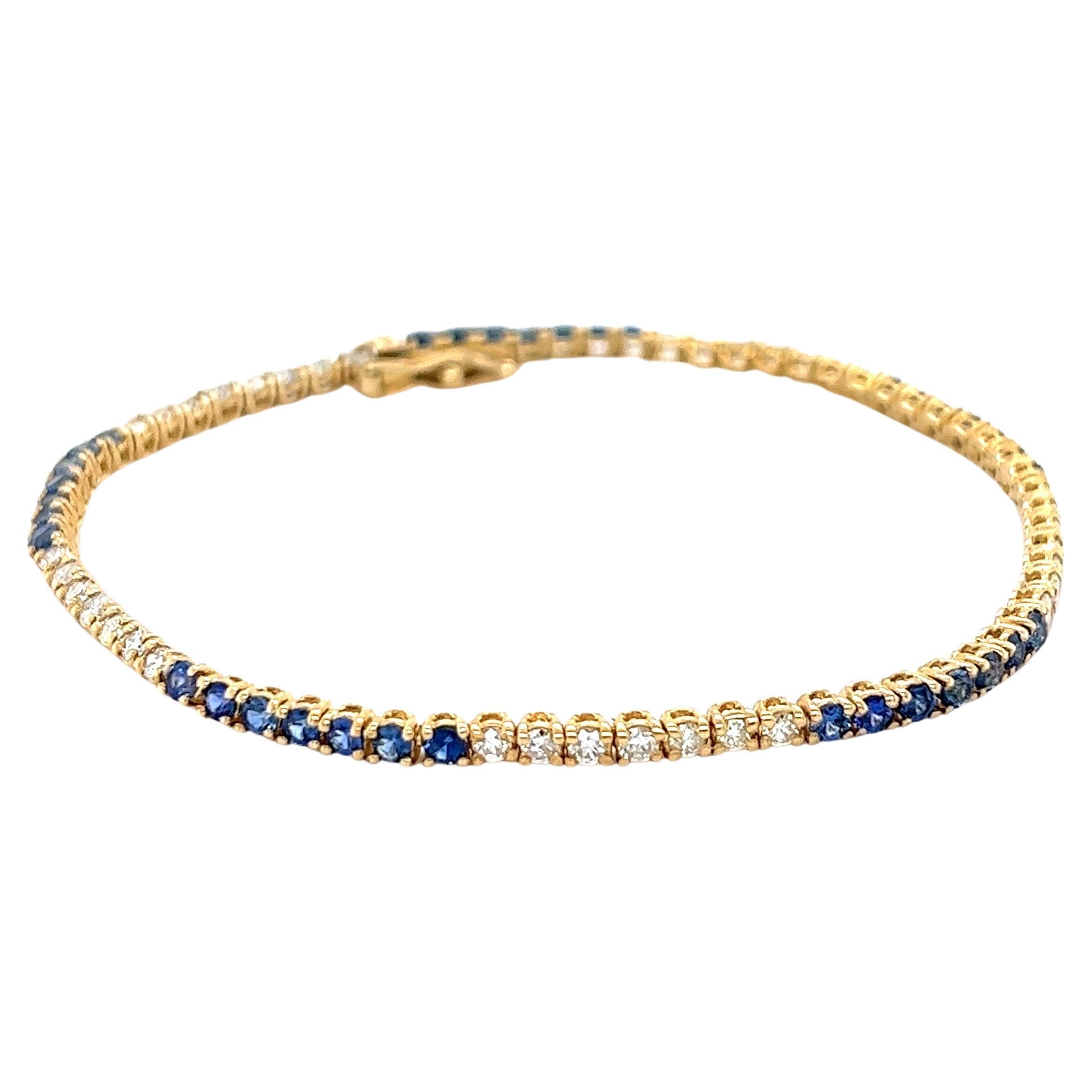 2.89 Carat Natural Blue Sapphire Diamond 14 Karat Yellow Gold Bracelet For Sale