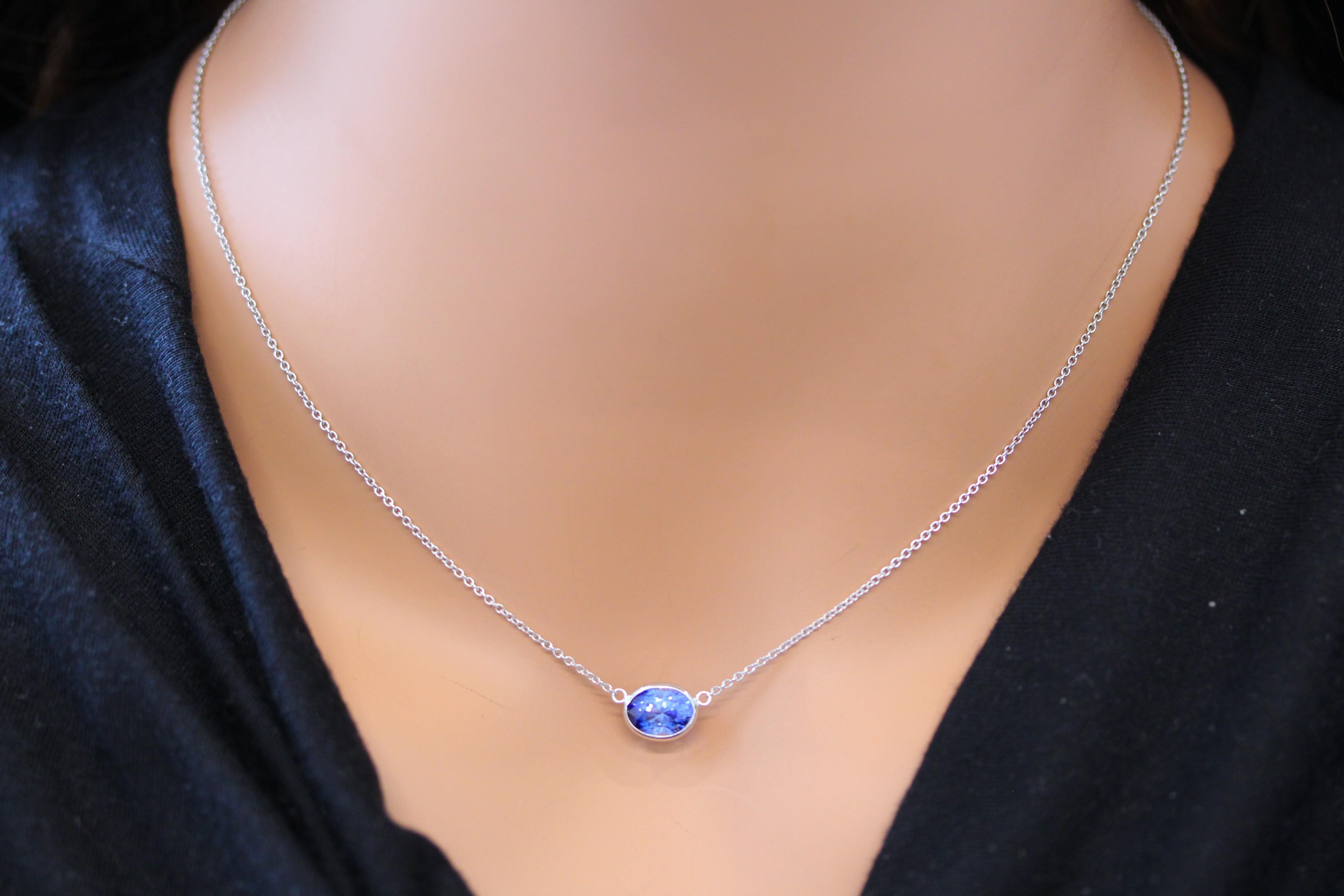 Contemporary 2.89 Carat Oval Sapphire Blue Fashion Necklaces In 14k White Gold For Sale