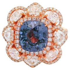 2.89 Carat Purple Spinel Diamond 18k Rose Gold Heart-Flower Ring