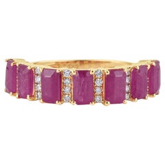 2.89 Carat Ruby & Diamond Half- Eternity Band Ring in 14K Yellow Gold