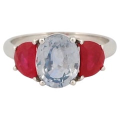 2.89 Ct Blue Sapphire & 1.61 Ct Ruby Three-stone 18K Gold Ring