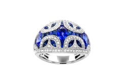 2.89 Carat Baguette and Marquise Blue Sapphire 0.48 Carat Diamond Cocktail Ring