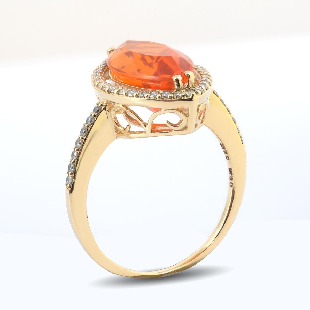 Bursting with color this Mexican Fire Opal is filled with a rich color to bring any outfit to life. Masterfully crafted this marquise gem weighs 2.89 carats and has been set in 14K yellow gold that brings the entire piece together. Just like the