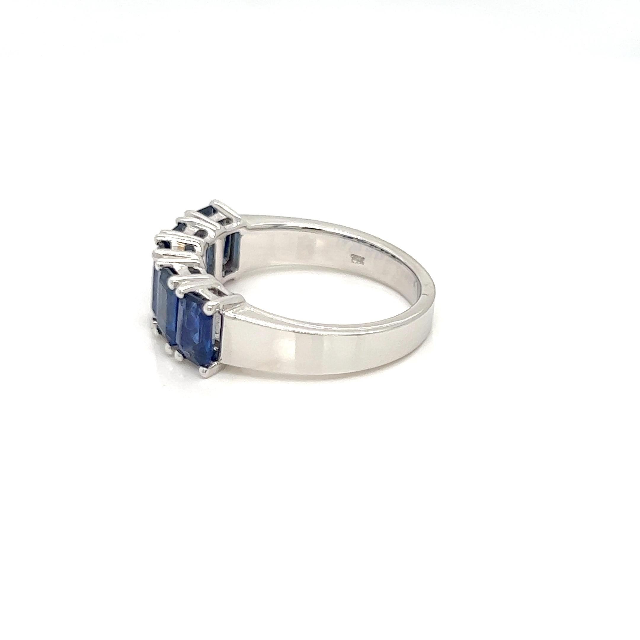 For Sale:  2.89 Carats Sapphire Emerald Cut Eternity Ring in 18K White Gold 3